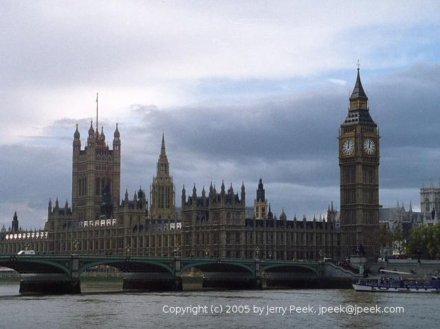 Houses of Parliament (and ``Big Ben'') from across Thames River
