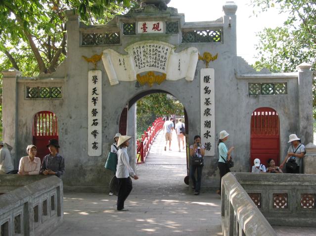 Visitors around inner gate at Ngoc Son temple