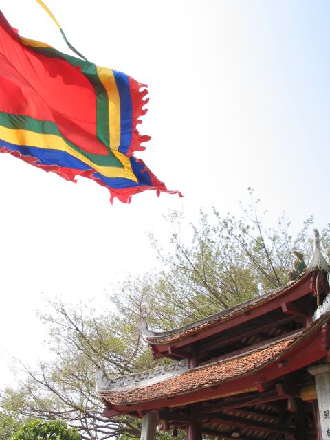 Flag and building at Ngoc Son temple
