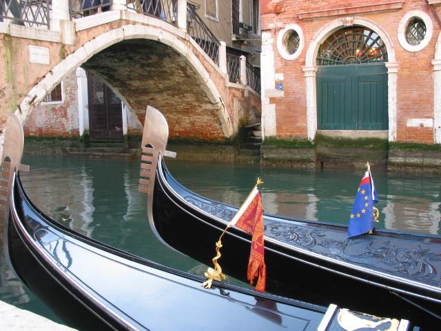 Gondolas, flags, bridge