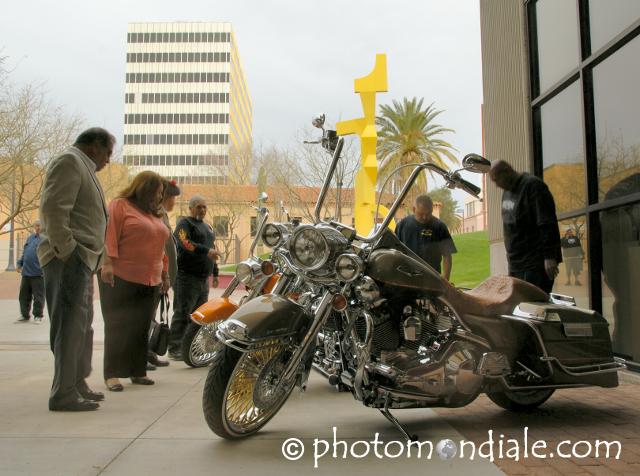 Harley-Davidson motorcycles outside Tucson Museum of Art