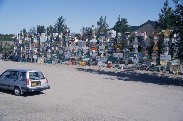overall view of "sign forest" at Watson Lake, Yukon