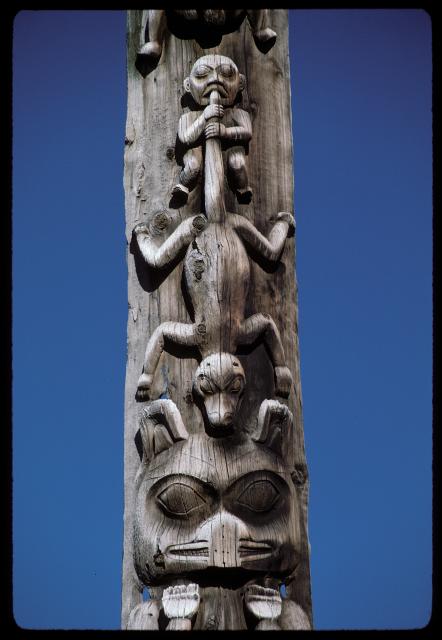 detail of totem pole, Kitwancool, British Columbia (BC)