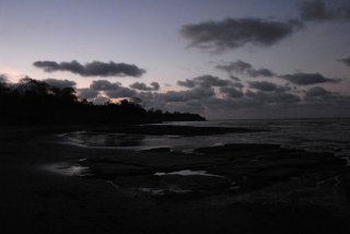 Dusk -- after sunset -- and reflections in coastal tidepools, Playa Escondida, Ecuador